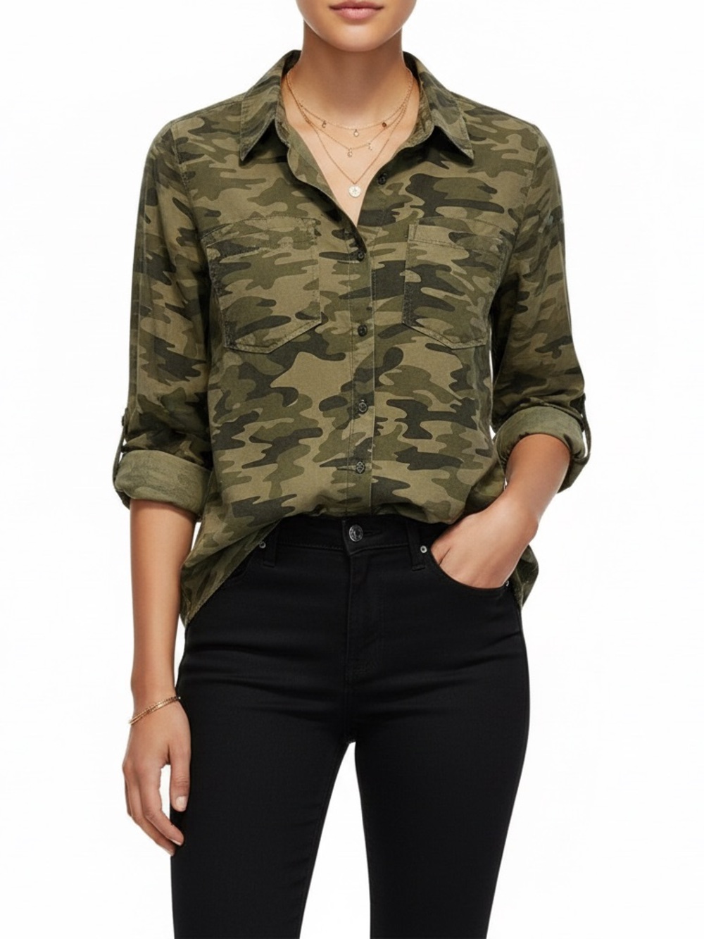 Kut from the Kloth Olive Camo Button-Down Shirt
